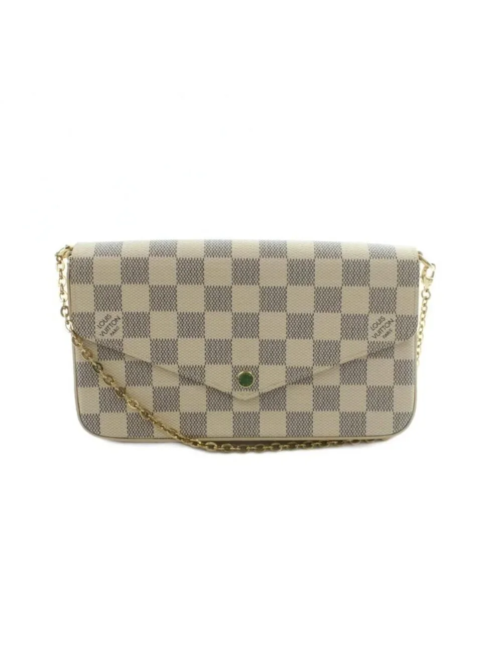 Louis Vuitton Pochette Damier Azur Chain Wallet Shoulder Bag Beige Navy